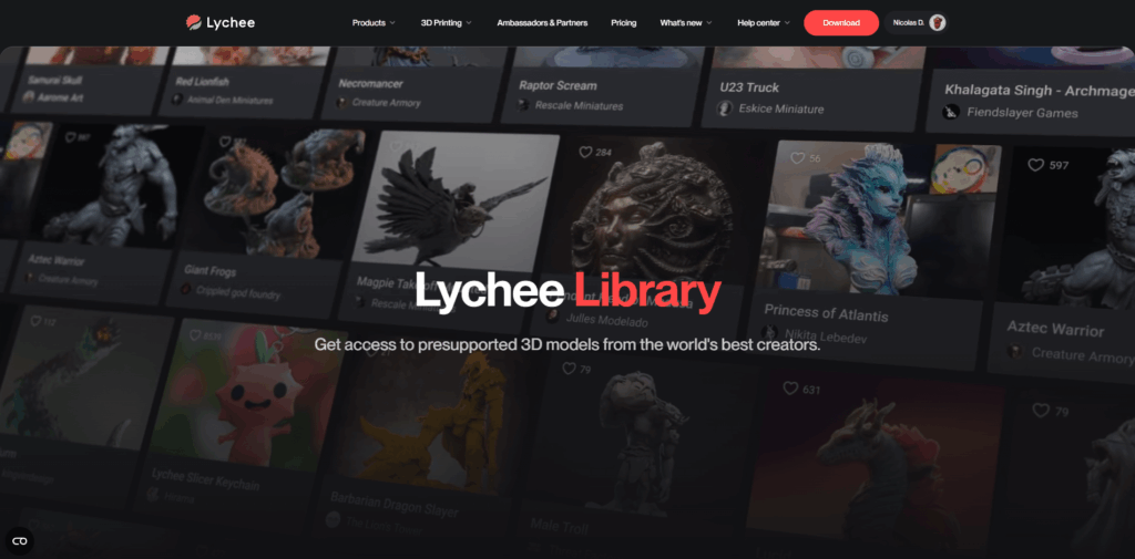 Fichiers 3D gratuits avec Lychee Library