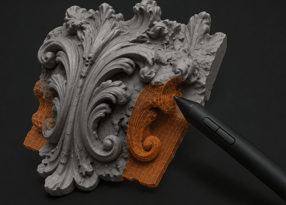 retouche d'ornements 3D scannés avec zbrush ou blender